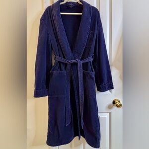 Leicht Velours Blue Belted Robe Cotton Terrycloth XL loungewear pockets comfy